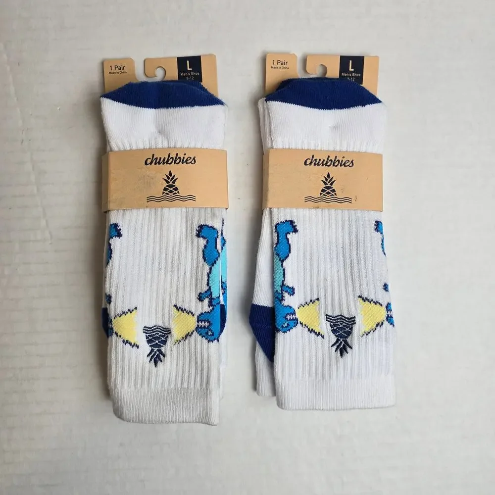Chubbies Mens Size L/8-12 All Day Sock The Roaring Dinos 2pk Crew Socks NEW